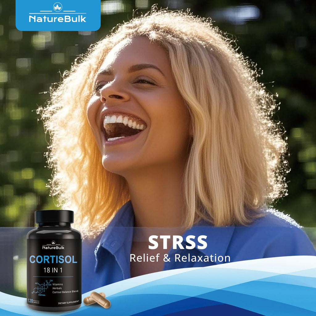NATUREBULK Cortisol Supplements for Women, 18-in-1 - Premium Blend with Ashwagandha, Rhodiola, Magnesium & L-Theanine - Stress Response Support & Mood Enhancement Formula - 120 Vegetarian Capsules NATUREBULK Au supplements