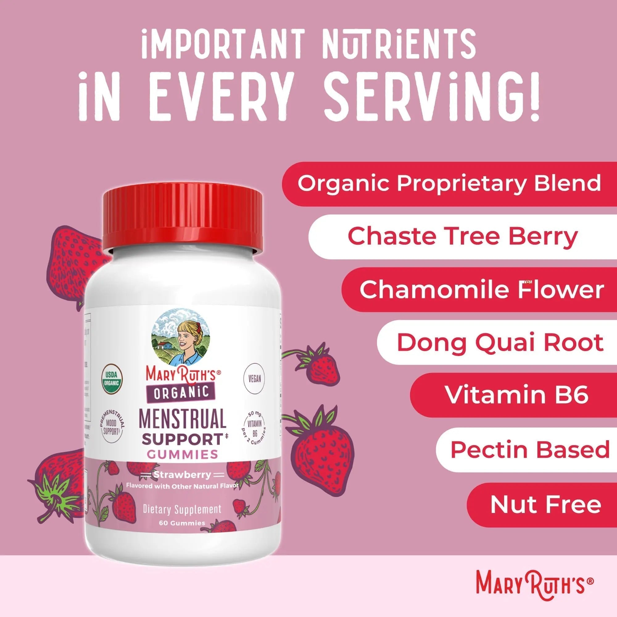 Organic Menstrual Support Gummies by MaryRuth's | for The Relief of Common Symptoms of Premenstrual Syndrome | PMS Support | Premenstrual Mood Support | USDA Organic | Non-GMO | Vegan | 30 Servings MARYRUTH'S Au supplements