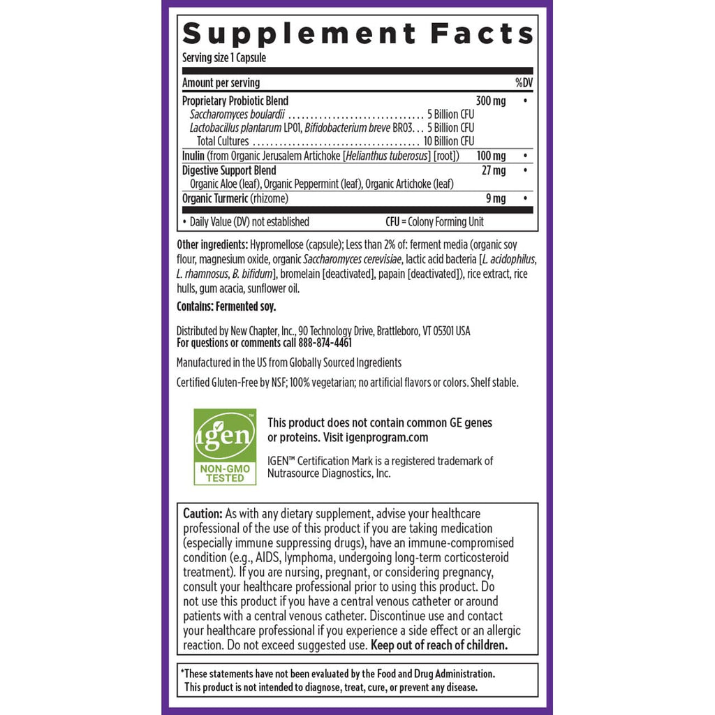 New Chapter All-Flora Probiotic for Advanced Digestion & Complete Gut Health with Prebiotics + Postbiotics, Clinical-Strength Strains, 100% Vegetarian, Non-GMO, Shelf Stable - 60 ct (2 Month Supply) New Chapter Au supplements