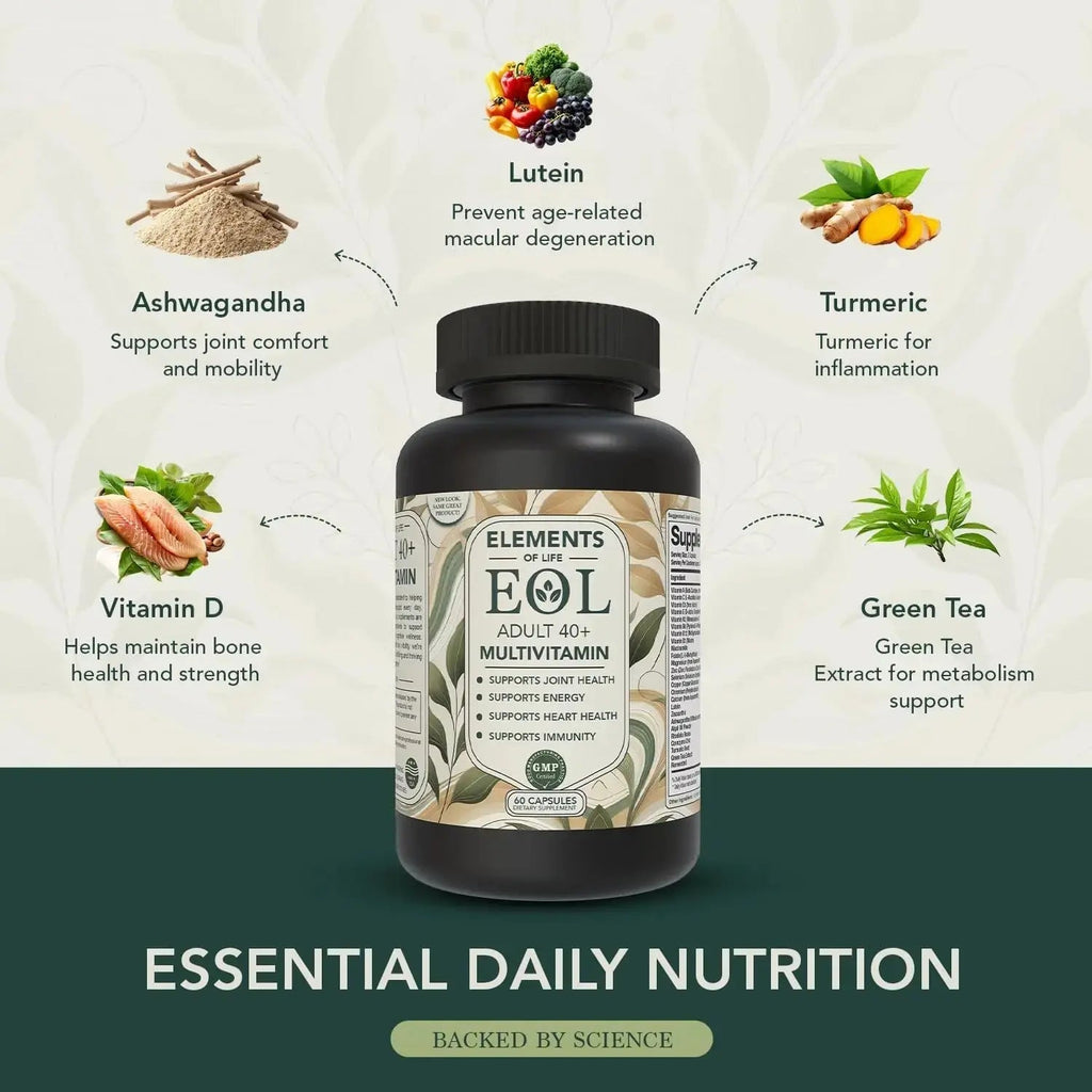 40 Plus Multivitamin for Women & Men with Vitamin A, D, B6, B12, E, Zinc, Magnesium, Calcium - Vegan, Gluten Free Elements of LIfe Au supplements