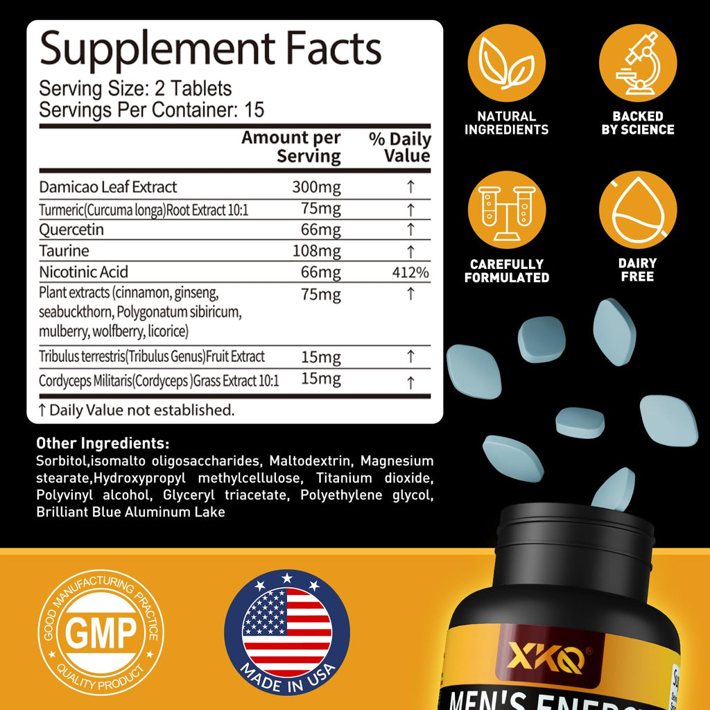XKQ Men’s Vitality Support Supplement – Daily Energy & Performance Formula for Adult Men | Supports Circulation, Stamina & Confidence | Herbal & Amino Blend | 30 Tablets | 3rd Party Tested XKQ Au supplements