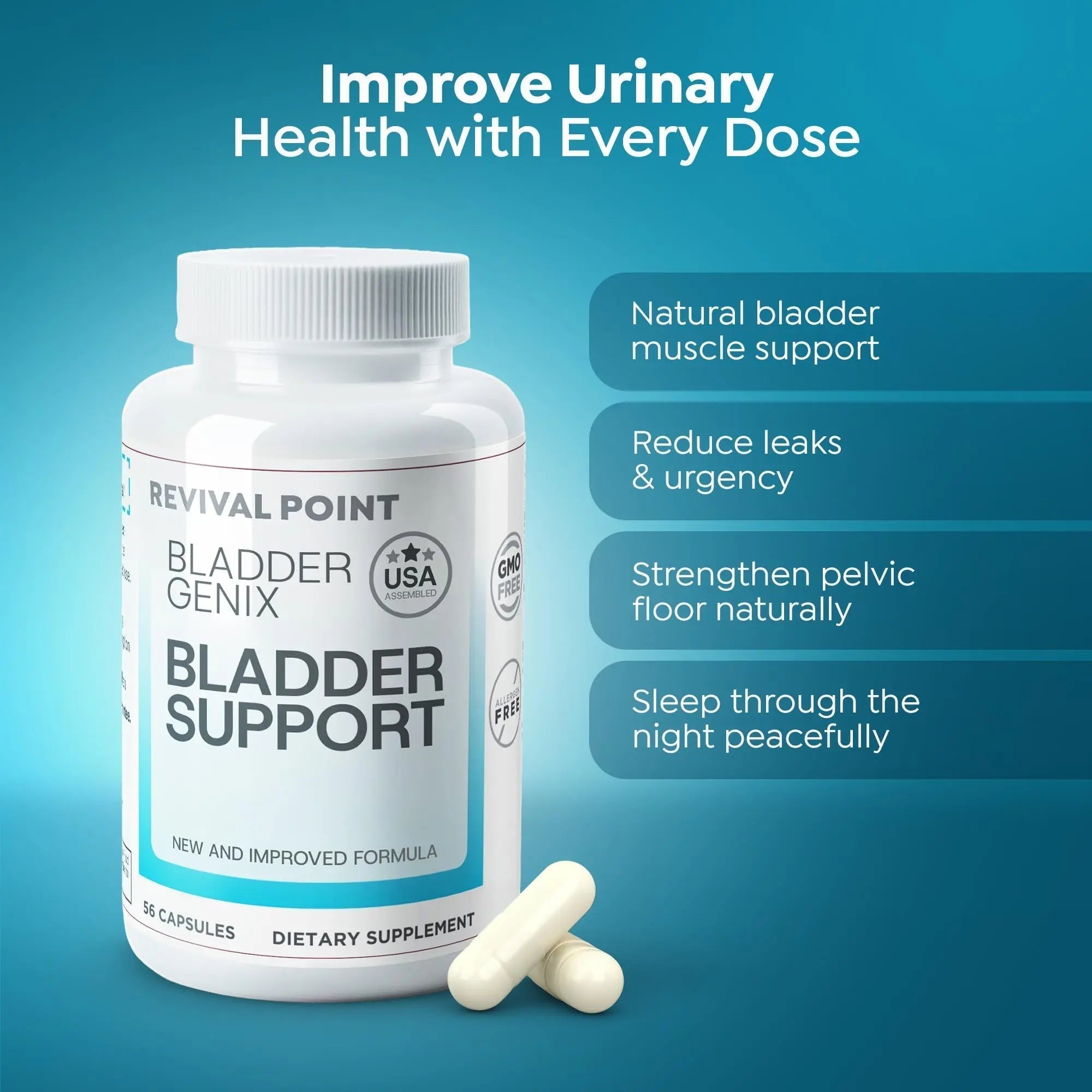 Bladdergenix Bladder Control Supplement for Women and Men – Natural Urinary Urgency & Frequency Support – Crataeva Nurvala & Lindera Aggregata Herbal Blend for Bladder Health – 56 Capsules Revival Point Au supplements