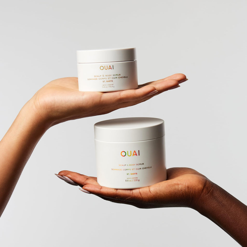 OUAI Scalp & Body Scrub, St. Barts Travel Size - Exfoliating Body Scrub with Sugar & Coconut Oil Blend for Smooth, Moisturized Skin - Gentle Scalp Exfoliator for Removing Product Build Up (3.4 oz) OUAI Au supplements