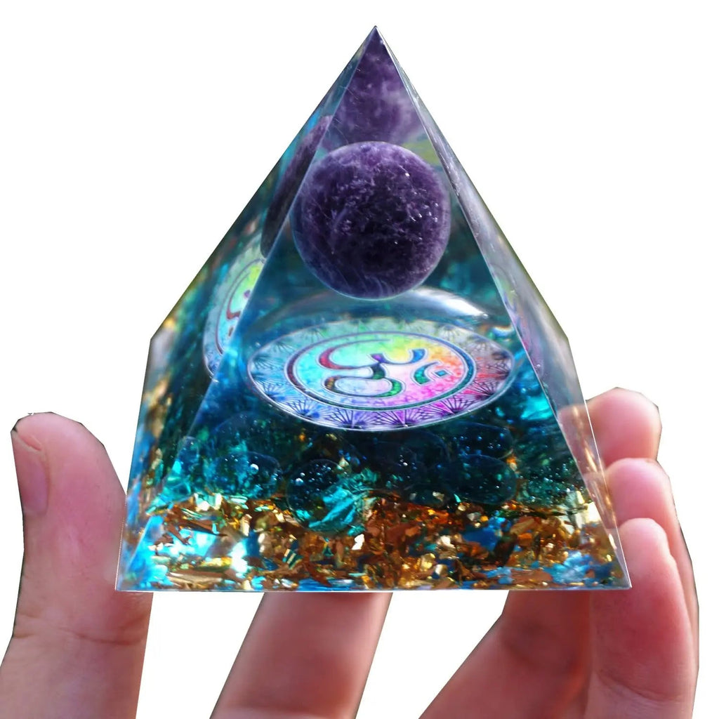 Besorgone Orgonite Pyramid for Positive Energy Amethyst Sphere Chakra Orgone with Blue Quartz Besorgone Au supplements