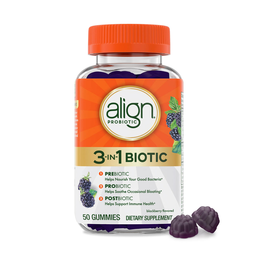 Align Probiotic, 3-in-1 Biotic Gummies, Prebiotic + Probiotic + Postbiotic, #1 Doctor Recommended Probiotic Brand‡, Helps Relieve Occasional Bloating