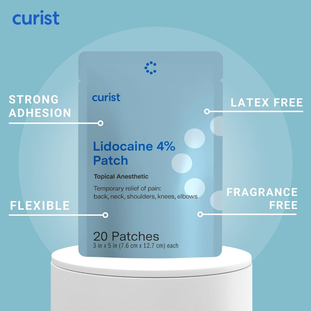 Curist Super Stick Lidocaine Patches Topical Pain Relief - Long Lasting Adhesive for Back Relief, Neck Relief, Sore Muscle Relief (20 Patches -1 Pack - 3x5 Lidocaine 4% Patches) Curist Au supplements