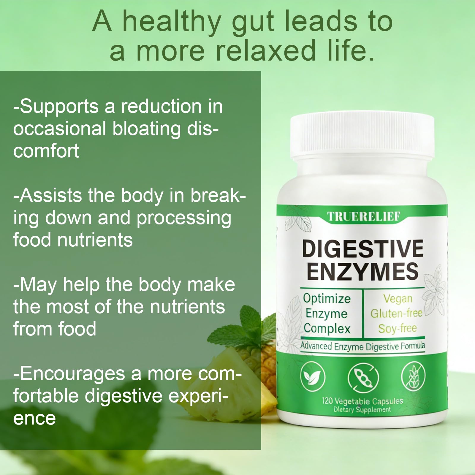 Complete Digestive Enzymes Supplement for Gut Health & Bloating Relief - Enhanced with Lipase Amylase Bromelain for Protein Carb