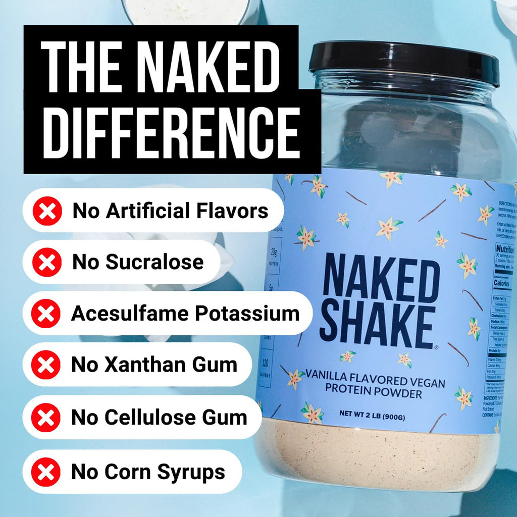 NAKED Shake - Vanilla Protein Powder - Plant Based Protein Shake with Mct Oil, NSF Certified, Gluten-Free, Soy-Free, No Gmos Or Artificial Sweeteners - 30 Servings