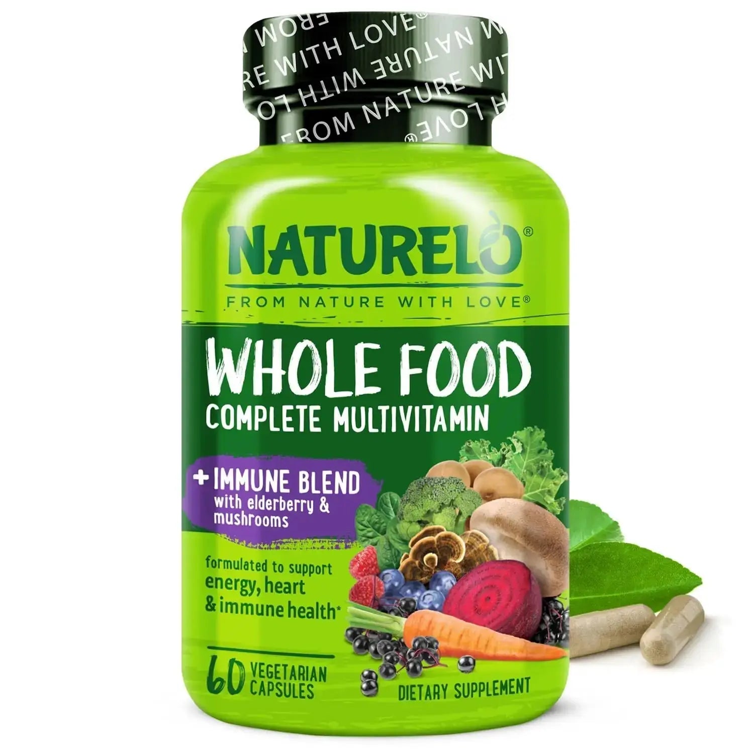NATURELO Whole Food Multivitamin + Immune Blend with Elderberry & Mushrooms - Complete Multivitamin with Extra Immune Support NATURELO Au supplements
