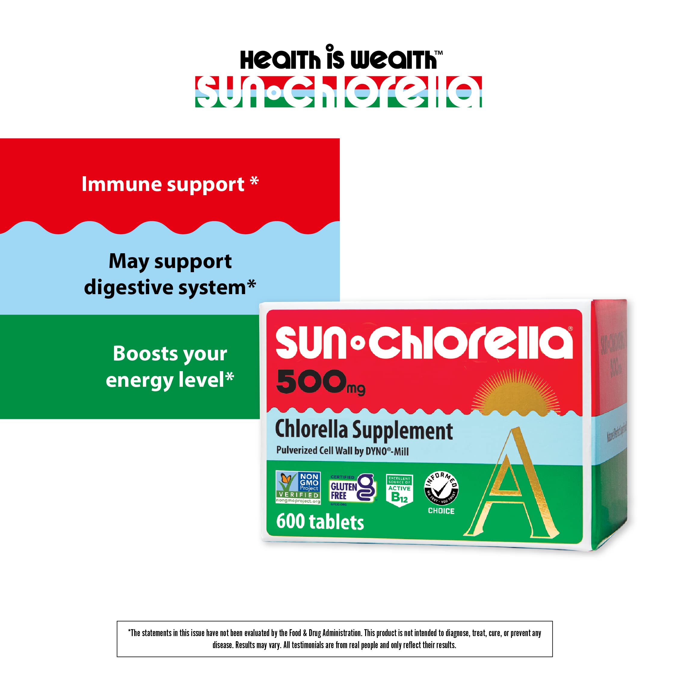 Sun Chlorella 500mg Whole Body Wellness Green Algae Superfood Supplement - Immune Defense, Gut Health, Natural Purification, Energy Boost