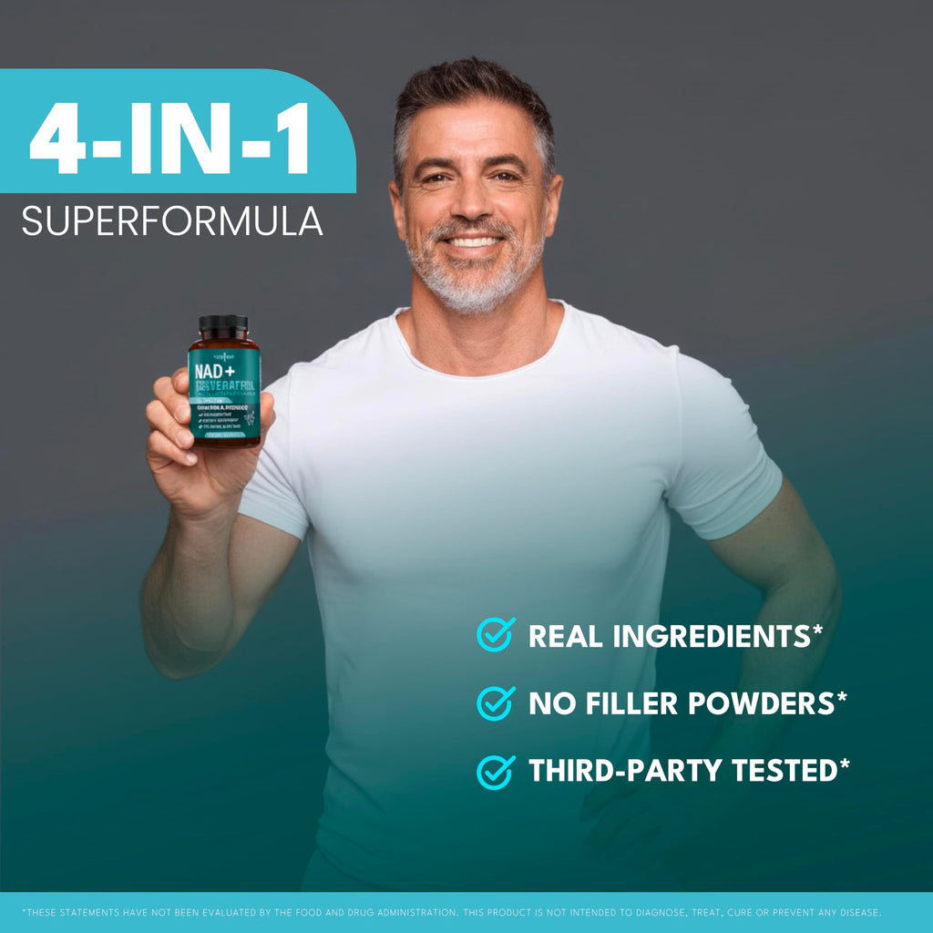 NEW AGE NAD+ Supplement Complex – NAD+ 300 mg with Astaxanthin, Urolithin A, Resveratrol, CoQ10 & Antioxidant Blend – Cellular Energy, Support or Women & Men – Vegan, Non-GMO- 120 Count NEW AGE Au supplements