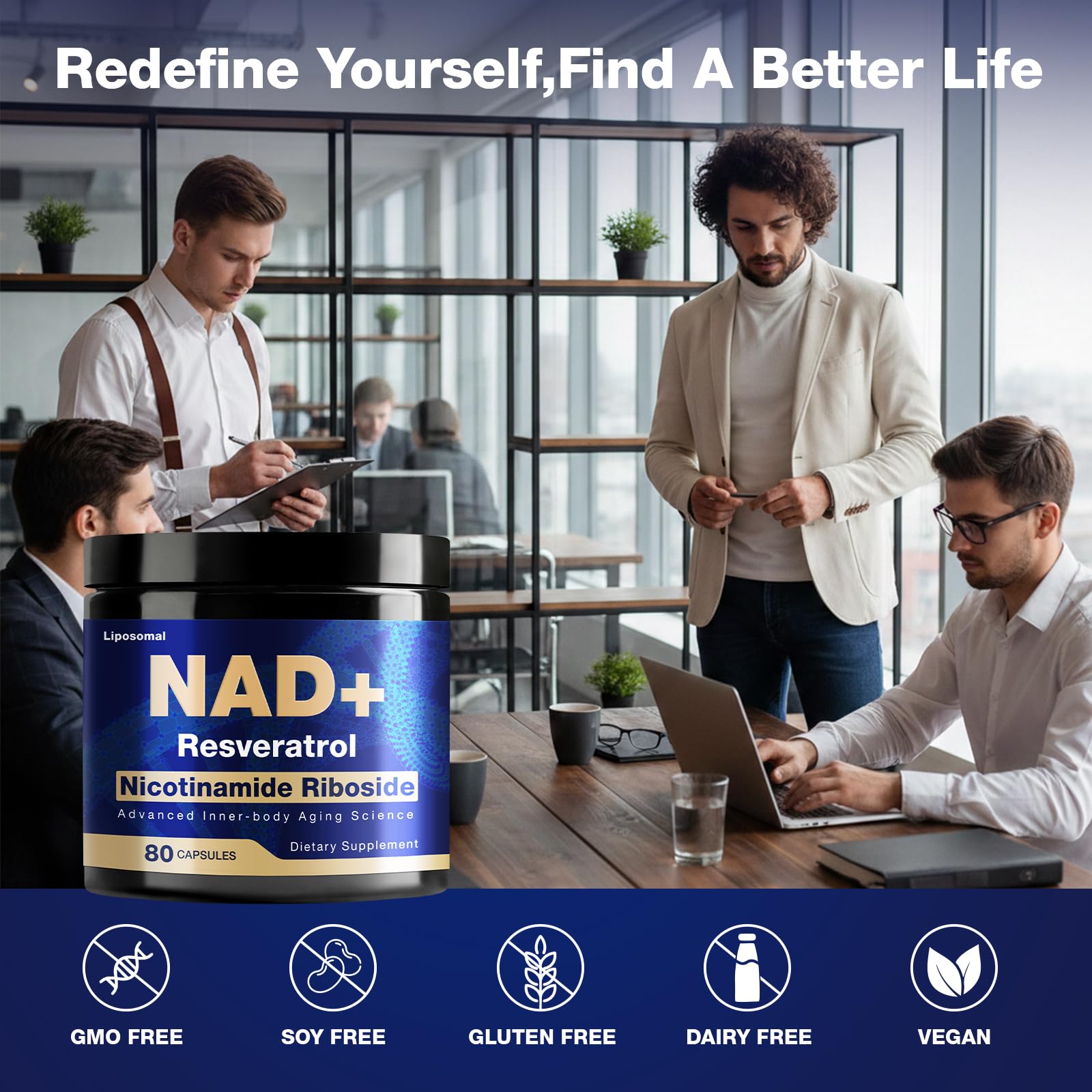 NLMUBR LUCKSIT NAD Supplement - NAD Nicotinamide Riboside Resveratrol 900mg, Liposomal NAD Supplements for Women and Men, Supports Cellular Energy, Anti-Aging, Brain & Muscle NLMUBR LUCKSIT Au supplements