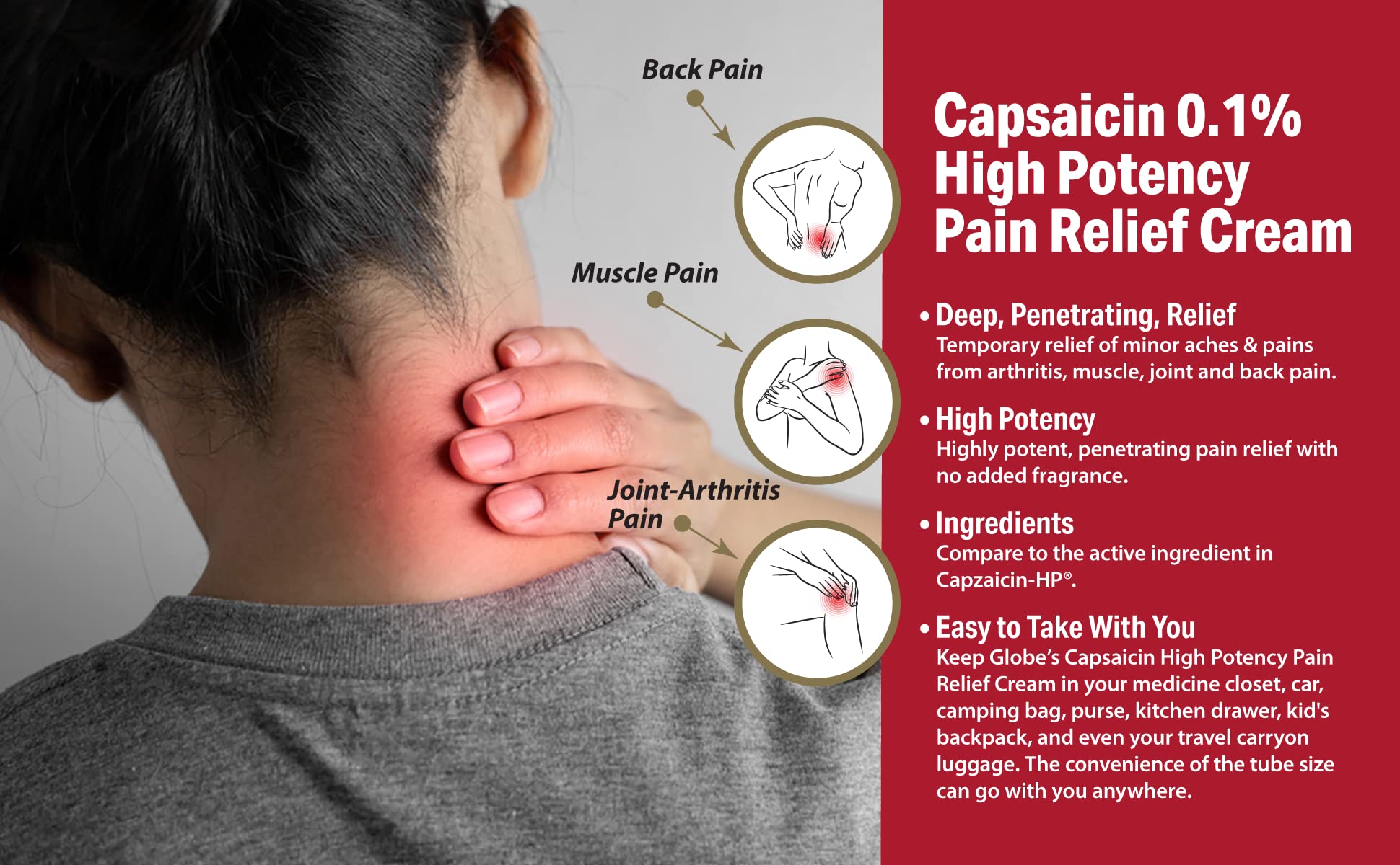 Globe (3 Pack) Capsaicin 0.1% High Potency Pain Relief Cream, Unscented (2 oz) Deep Penetrating Relief from: Arthritis, Muscle, Joint and Back Pain Globe Au supplements