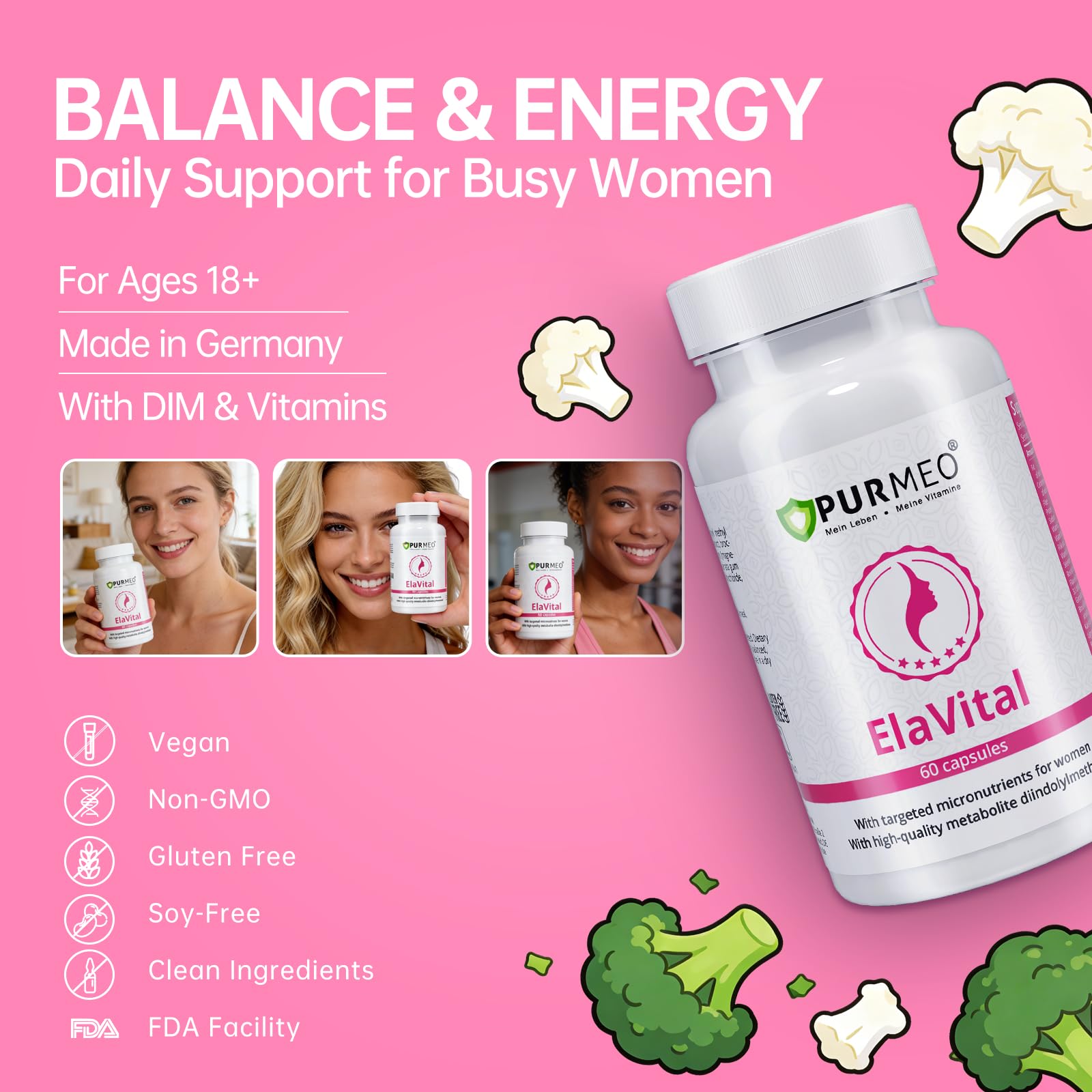purmeo DIM Supplement for Women, Patented Formula Diindolylmethane Support Estrogen Hormone Balance & Breast Health, Non-GMO, 60ct Vegan Capsules purmeo Au supplements