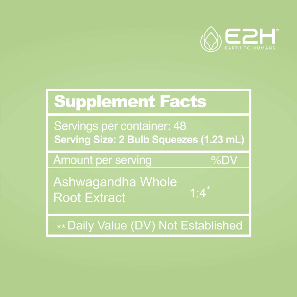 E2H Ashwagandha Liquid Drops - All-Natural Ashwagandha Supplement for Stress Relief and Mood Enhancer- Organic Ashwagandha Root Extract Effective Cortisol Manager | Non-GMO, Vegan | 2 Fl Oz E2H EARTH TO HUMANS Au supplements