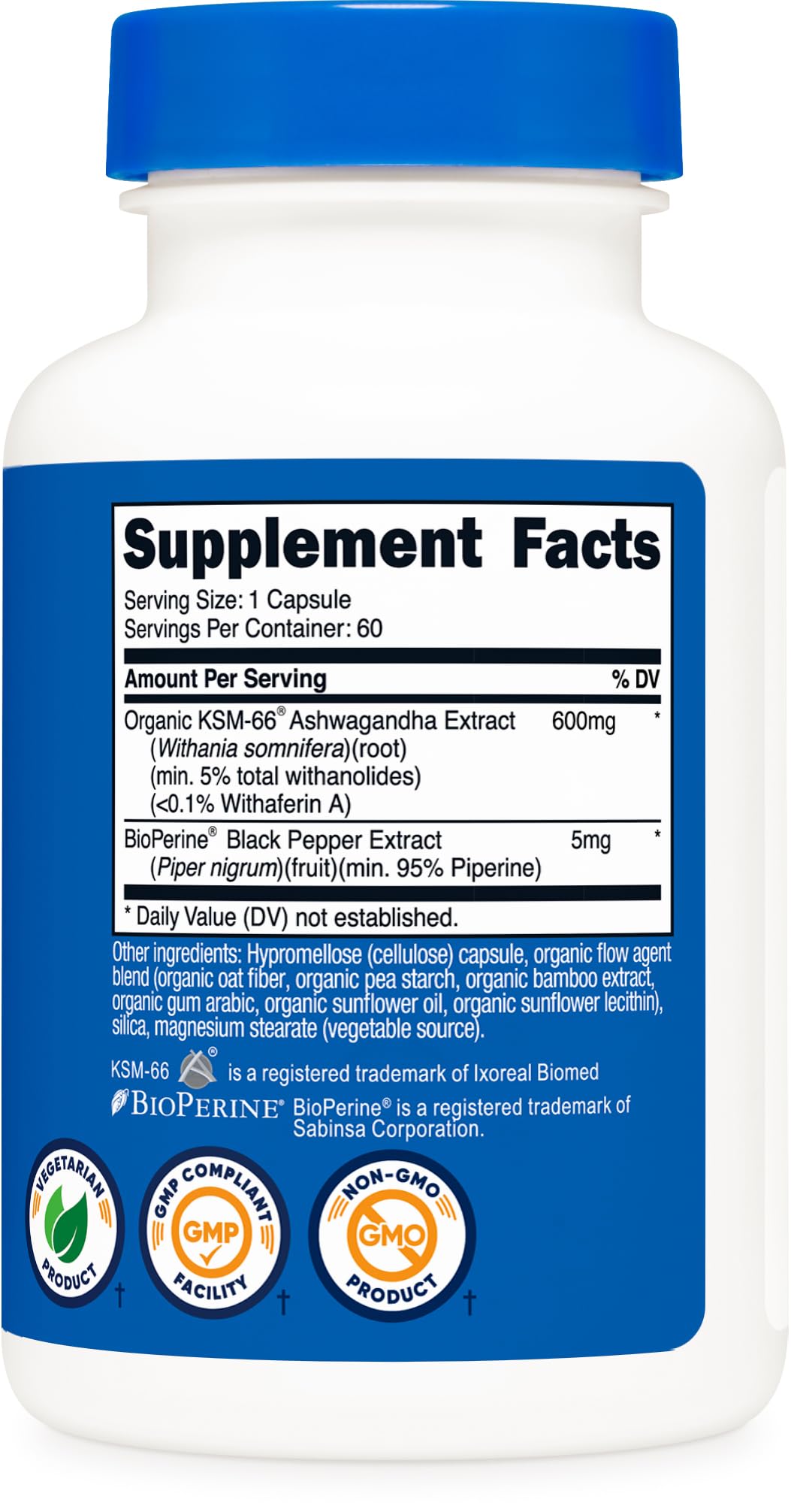 Nutricost KSM-66 Ashwagandha Root Extract 600mg, 60 Veggie Caps - 5% Withanolides - with BioPerine - Full-Spectrum Root Extract Nutricost Au supplements