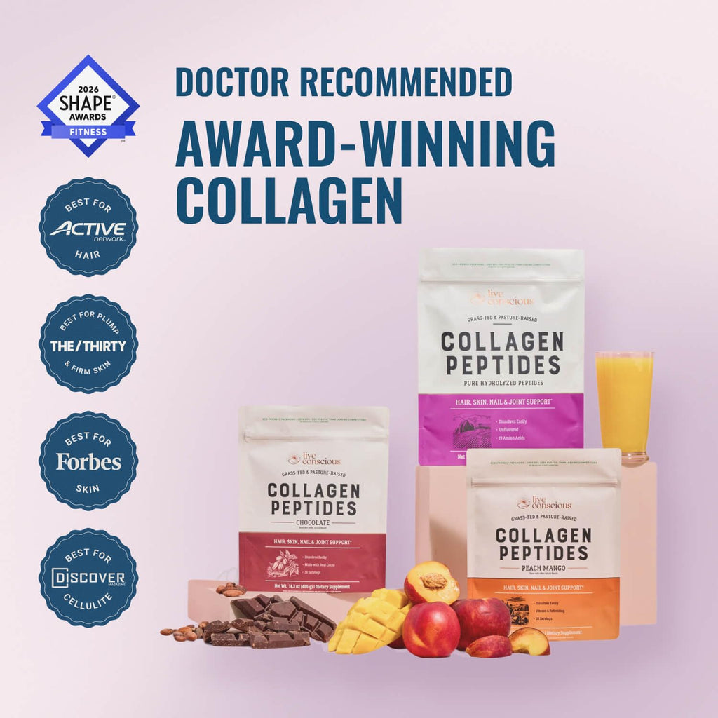 Live Conscious Collagen Peptides Powder - Naturally-Sourced Hydrolyzed Collagen Powder - Hair, Skin, Nail, and Joint Support - Type I & III Grass-Fed Collagen