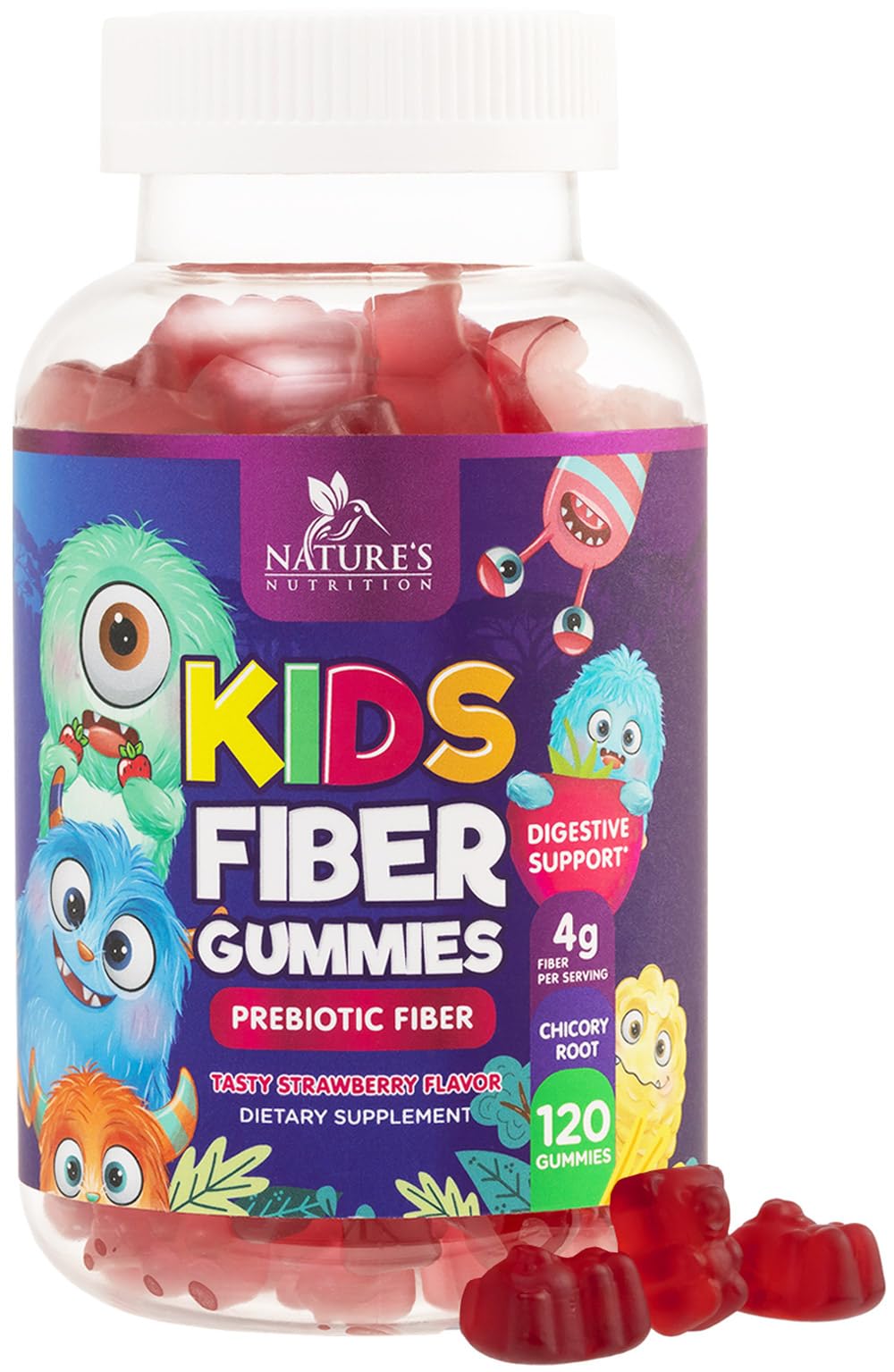 Fiber Gummies for Kids 4g Per Serving - Daily Fiber Gummy Supplement for Kids - Soluble Inulin Prebiotic Gummy for Digestive Health Support - Plant-Based Regularity