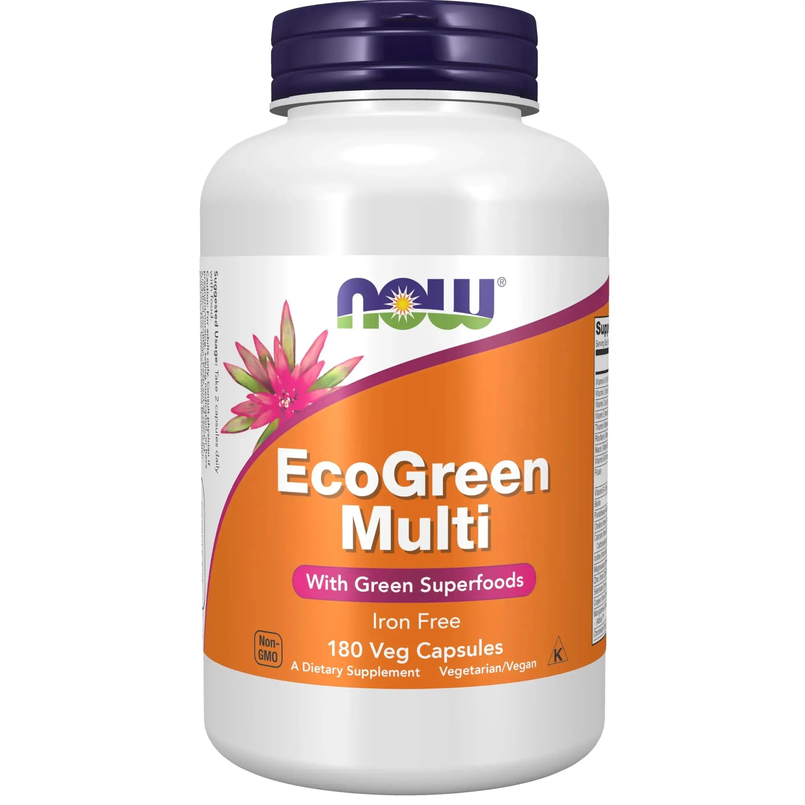 NOW Supplements, EcoGreen Multi Vitamin with Green Superfoods, Iron-Free 180 Veg Capsules NOW Foods Au supplements