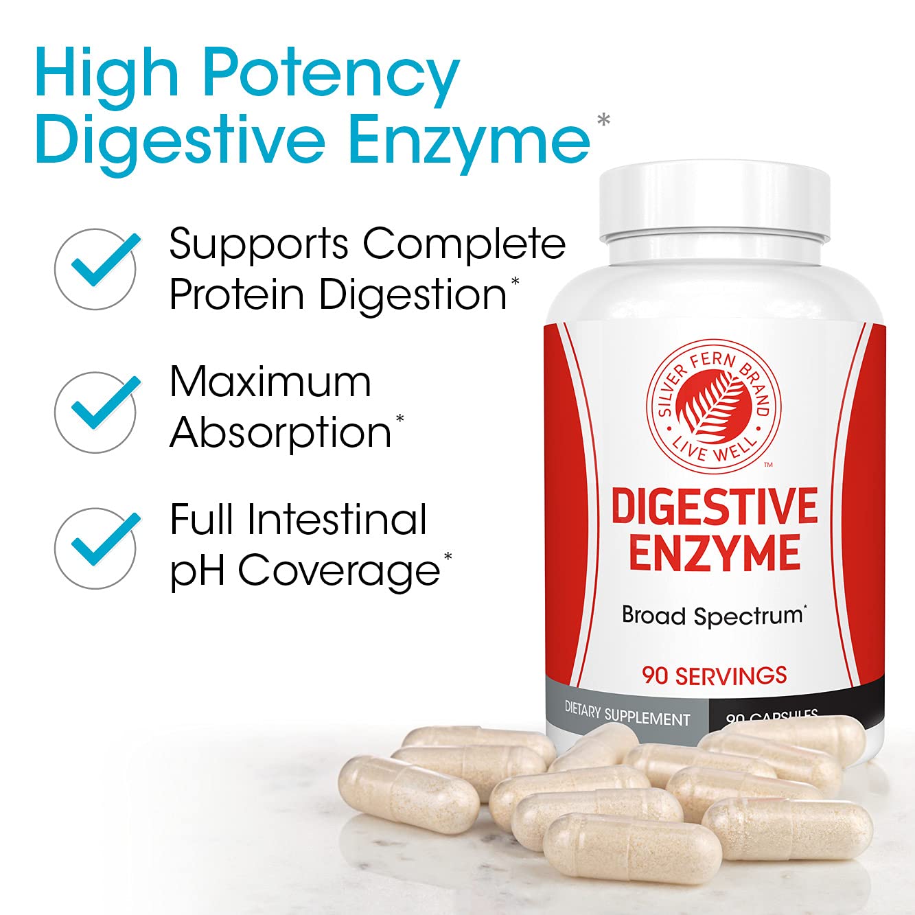 Silver Fern Brand Ultimate High Potency Digestive Enzyme Supplement - 2 Bottles - 100% Intestinal Coverage - Digestive Comfort