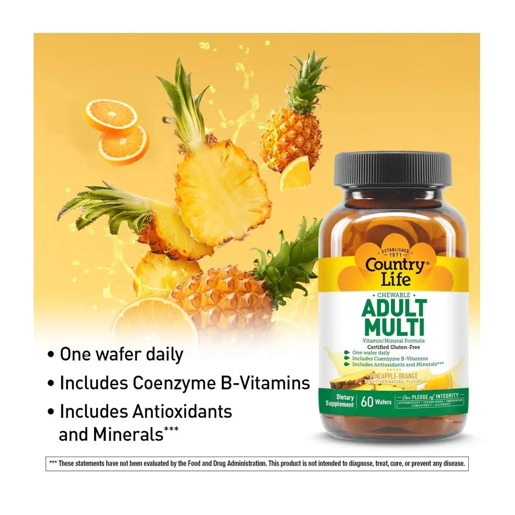 Country Life Adult Chewable Multivitamin with Coenzyme B-Vitamins, Antioxidants, Minerals, Pineapple-Orange Flavor Country Life Au supplements