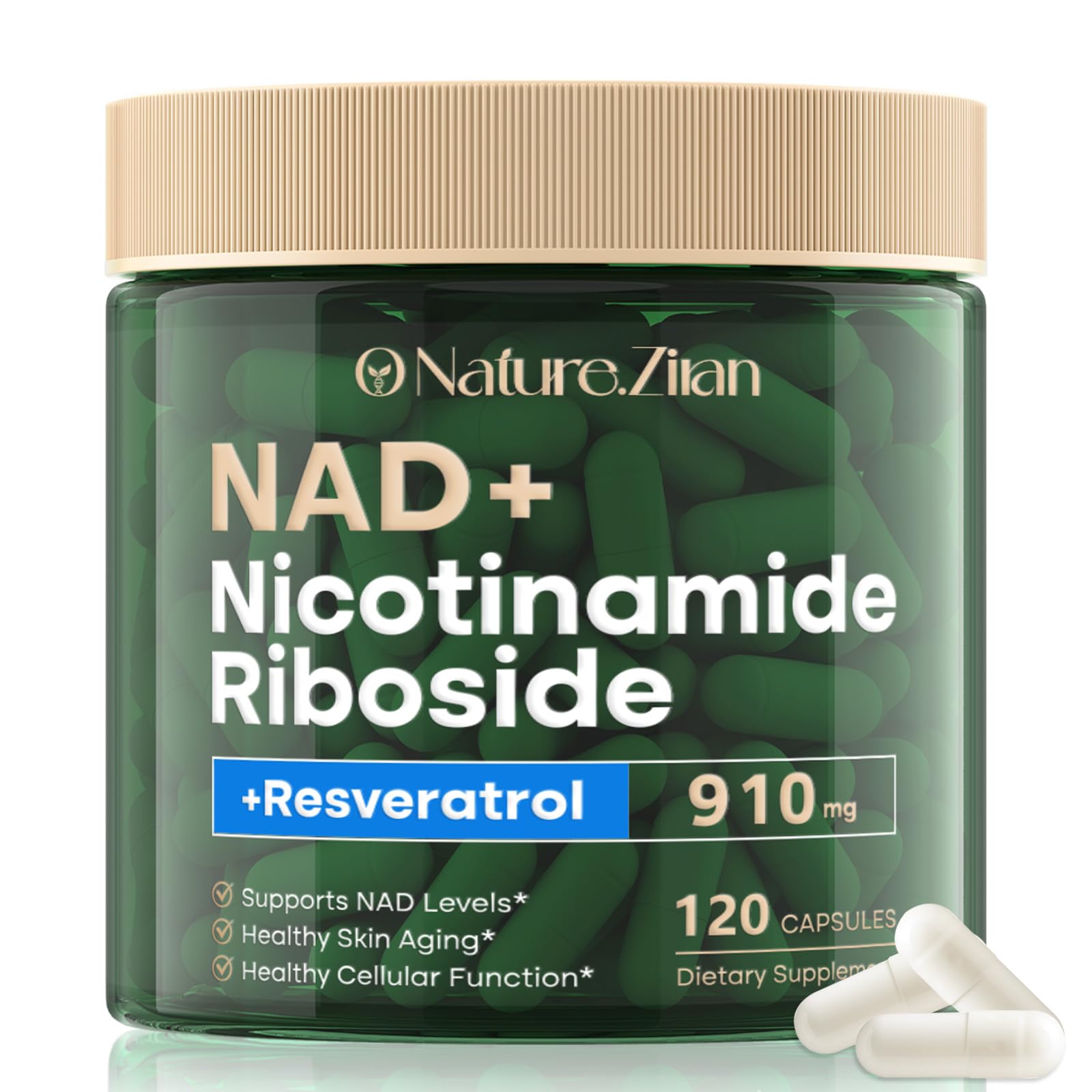 NAD Supplement 120 Capsules, Liposomal Nicotinamide Riboside, Resveratrol, Quercetin, NAD Nicotinamide Riboside Resveratrol 910mg for Women & Men, NAD Supplement for Anti Aging and Cell Regeneration KZUO Au supplements