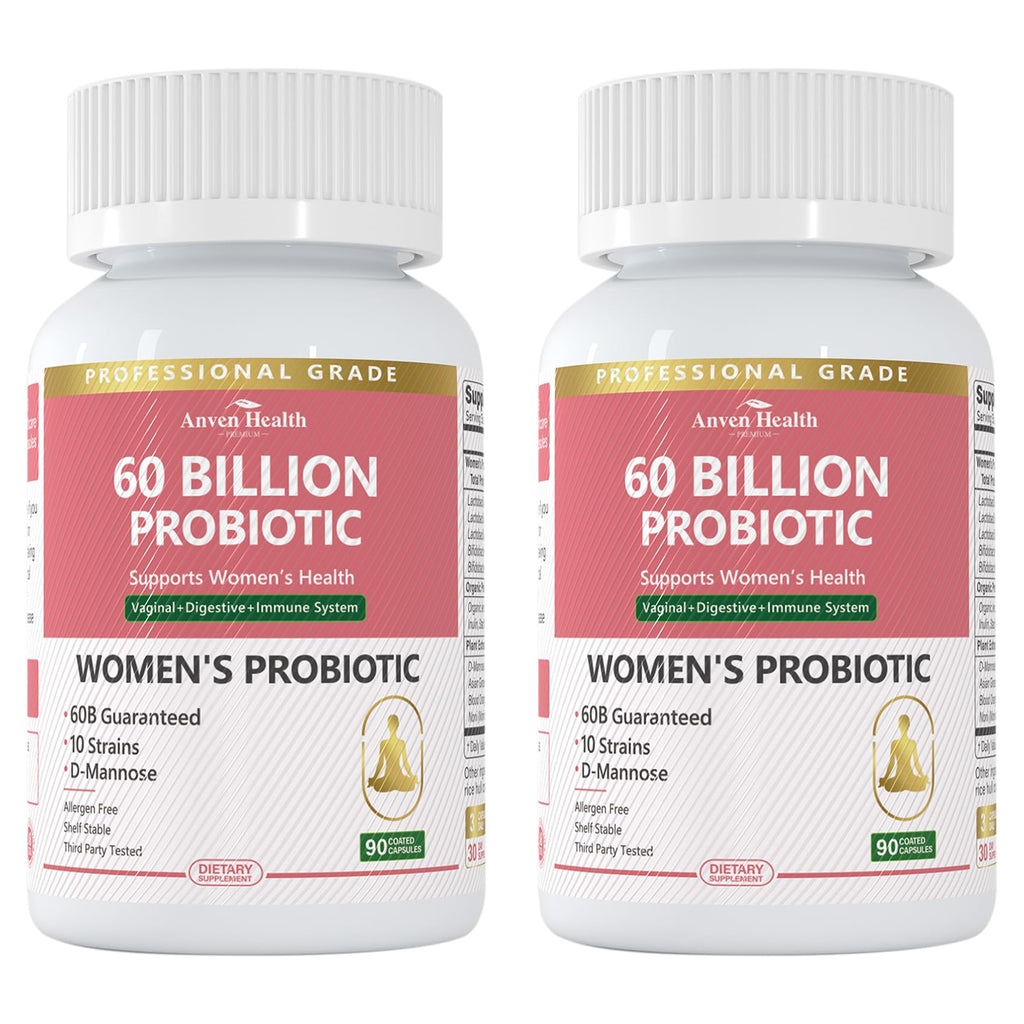 Anven Health Probiotics and Prebiotics for Women pH Balance & Digestion - 60 Billion Vaginal Probiotic with Cranberry & D-Mannose for Gut, Urinary, Immune Health,