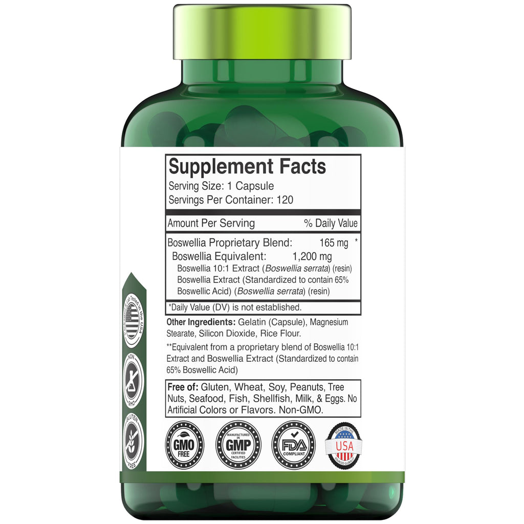 tnvitamins Boswellia Extract Capsules, 120 Count | 1,200 mg Per Capsule | 65% Boswellic Acids + 10:1 Concentrated Extract | Boswellia Serrata