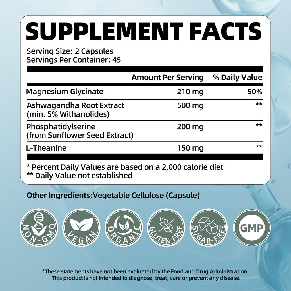 VitaHarbor Cortisol Supplement for Women and Men, 4-in-1 Cortisol Reducer with Magnesium Glycinate, Ashwagandha, Phosphatidylserine, L-Theanine, for Relaxation & Calm Support, 90 Veg Caps VitaHarbor Au supplements