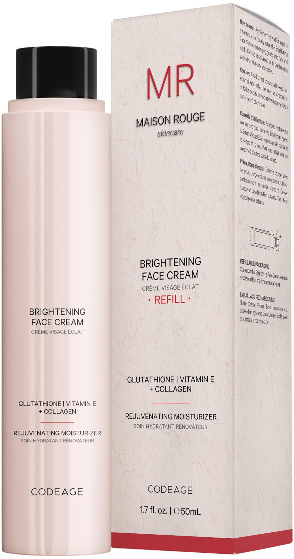 Codeage Maison Rouge Brightening Face Cream Refill Glutathione Cream, Collagen Peptides, Vitamin E, CoQ10 – Radiance & Antioxidant Complex – Paraben and Sulfates Free – Skin Care - 1.7 fl oz Codeage Au supplements