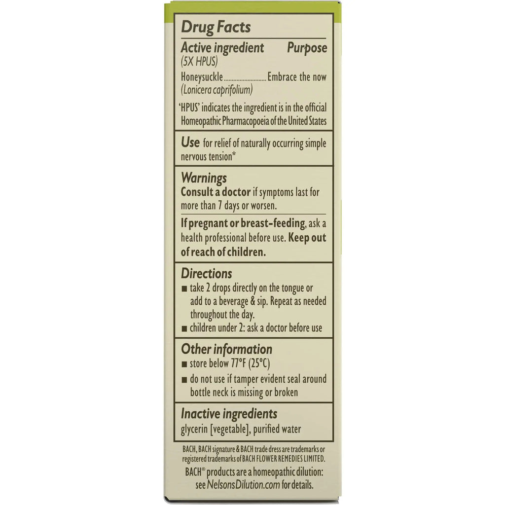 Bach Original Flower Remedies, Honeysuckle for Embracing The Now (Non-Alcohol Formula) Bach Au supplements