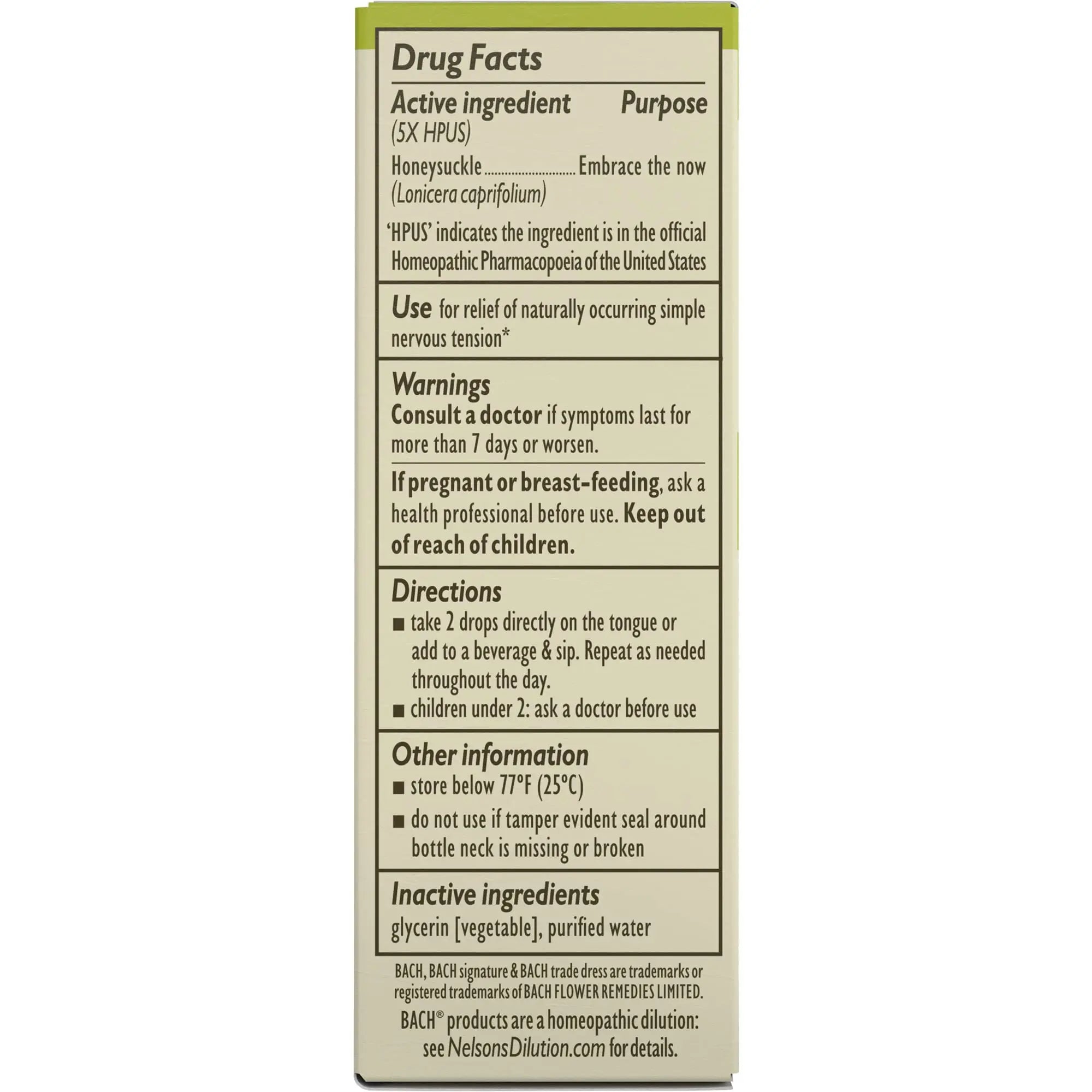 Bach Original Flower Remedies, Honeysuckle for Embracing The Now (Non-Alcohol Formula) Bach Au supplements