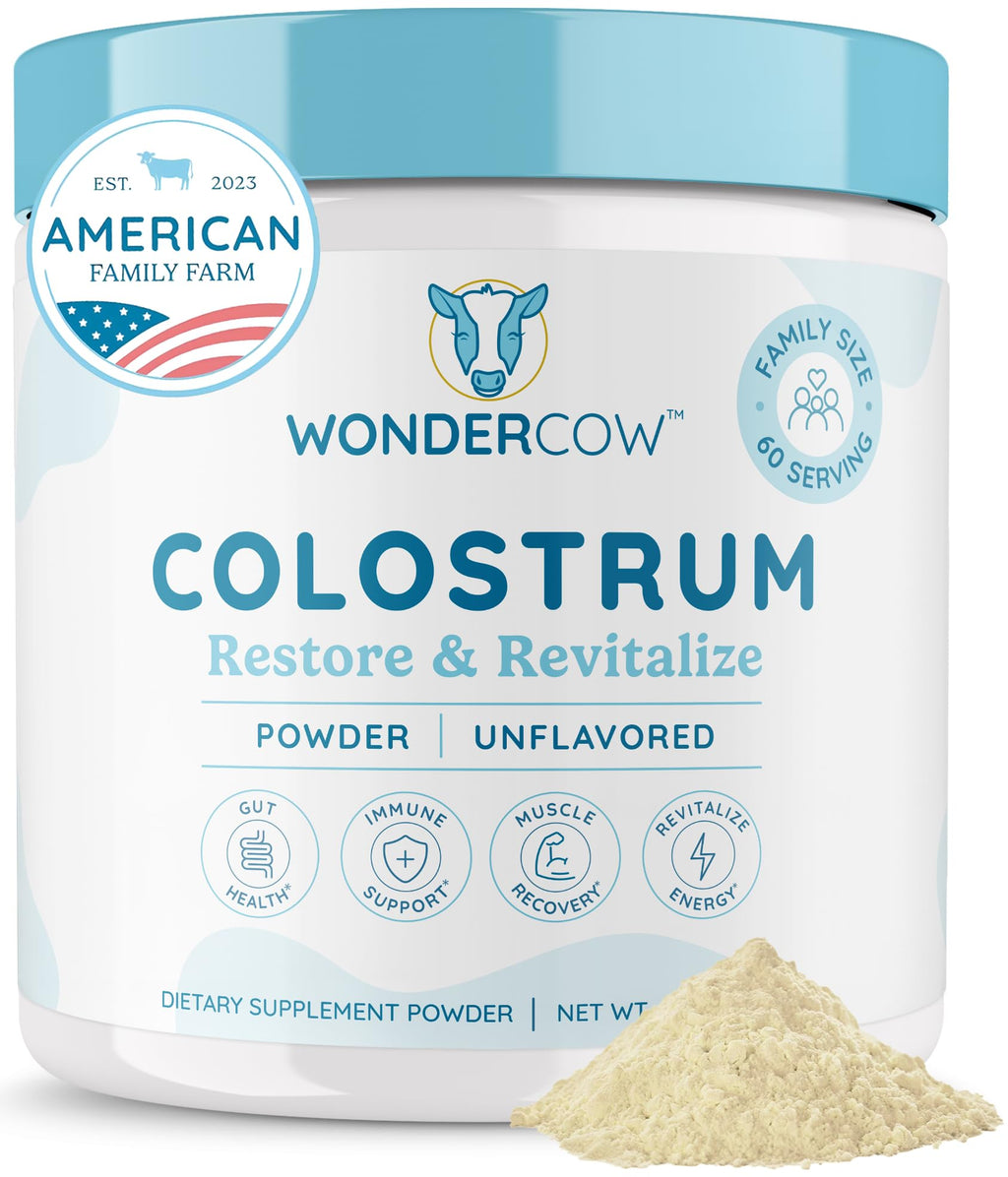 WONDERCOW Colostrum Supplement Powder for Gut Health, Immune Support & Wellness | Natural IgG Pure Whole Bovine Colostrum Superfood
