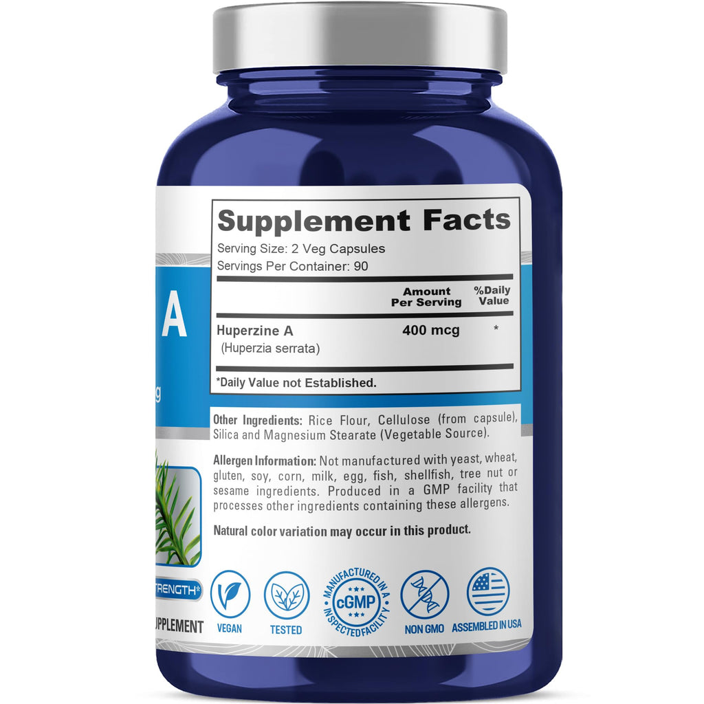 NusaPure Huperzine A 400mcg 180 Veggie Capsules (Vegetarian, Non-GMO, Vegan) NusaPure Au supplements