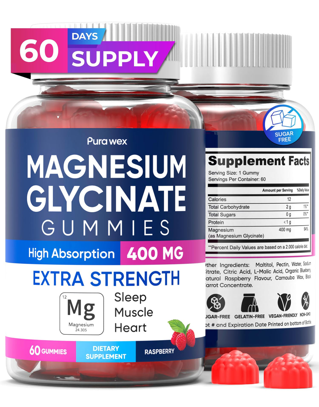 Magnesium Glycinate Gummies 400mg, High Absorption Magnesium Supplement for Women
