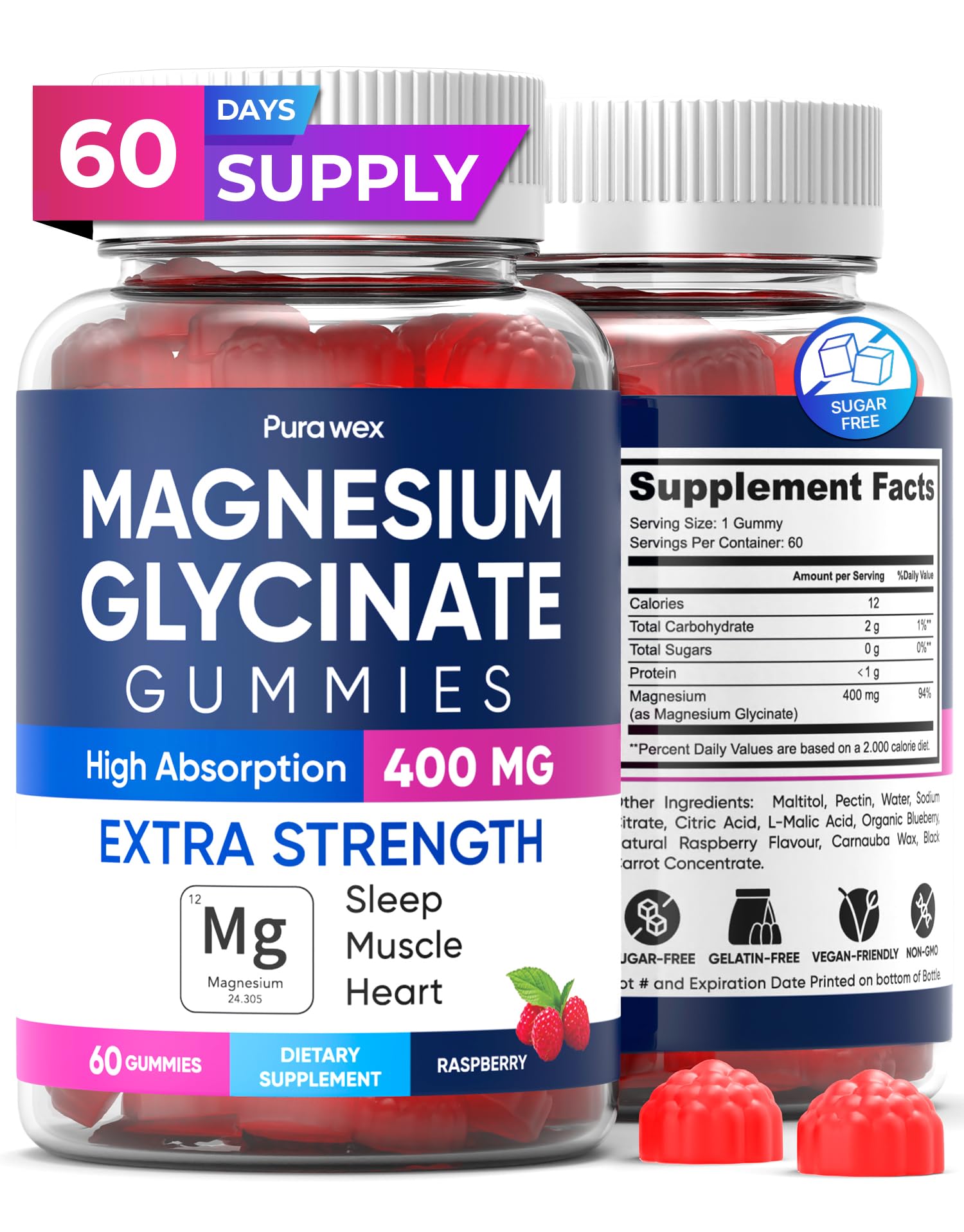 Magnesium Glycinate Gummies 400mg, High Absorption Magnesium Supplement for Women