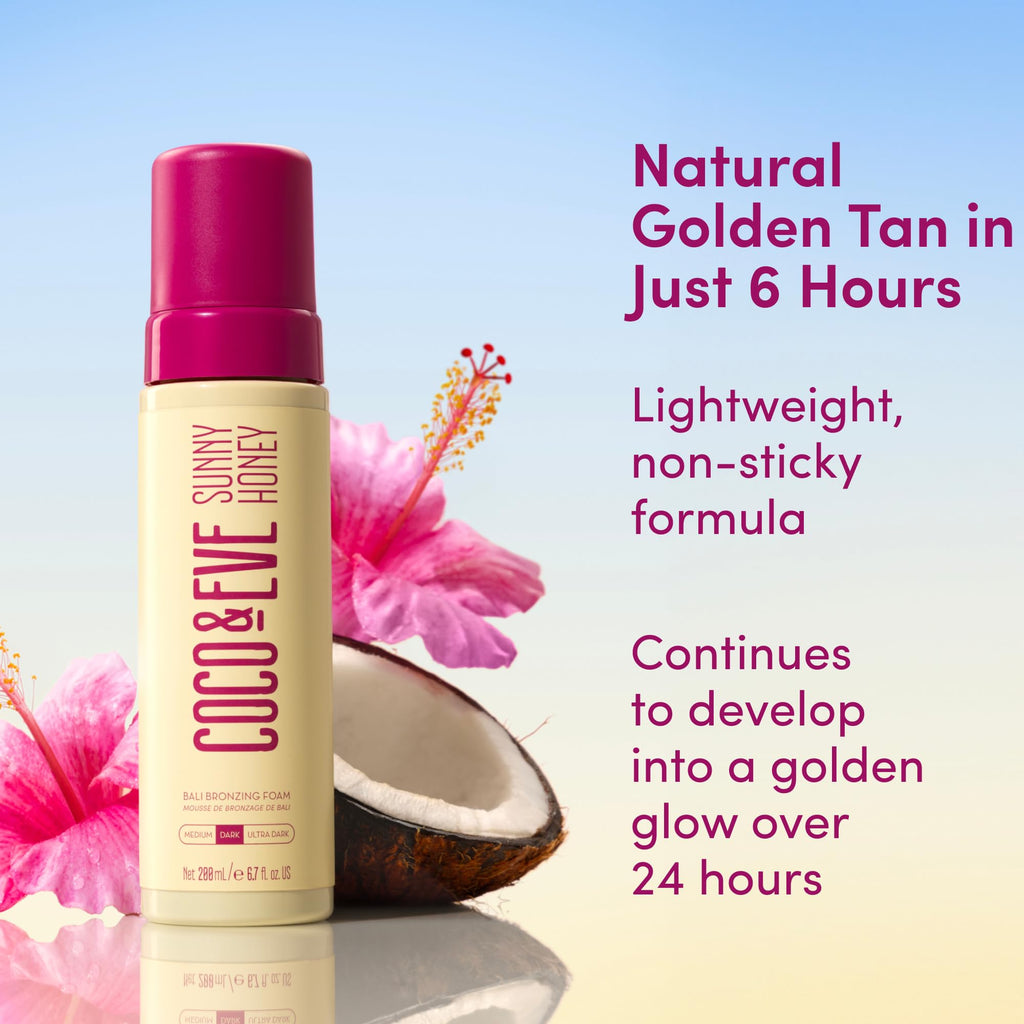 Coco & Eve Sunny Honey Self Tanner Foam - (Medium) Fast Drying, Streak-Free Sunless Tanning Mousse, Tropically Scented Lightweight Natural Looking Tan