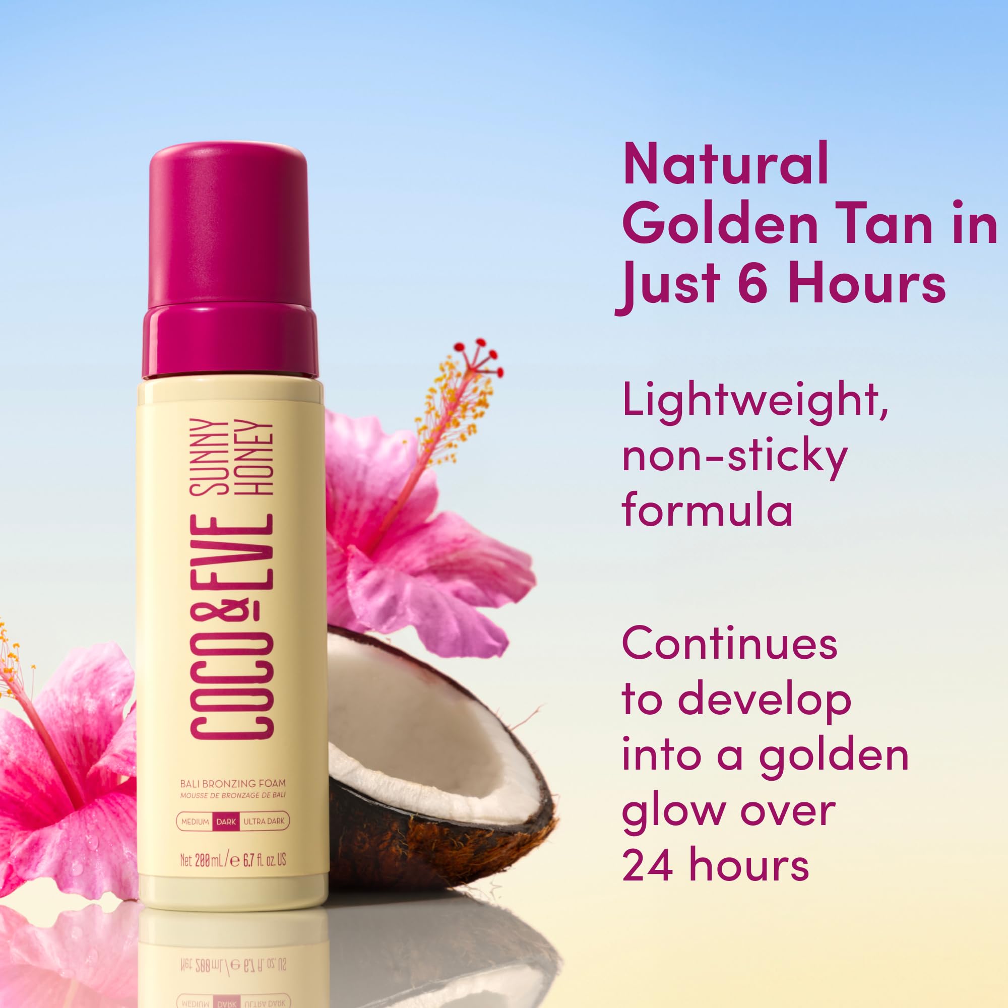 Coco & Eve Sunny Honey Self Tanner Foam - (Medium) Fast Drying, Streak-Free Sunless Tanning Mousse, Tropically Scented Lightweight Natural Looking Tan