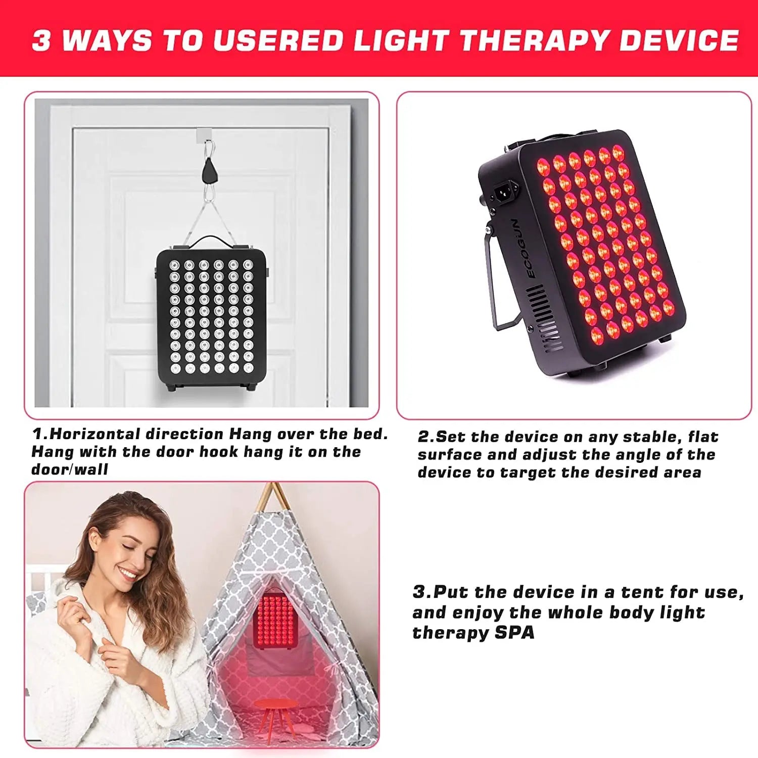 Red Light Therapy Device - Near Infrared Light Therapy with Timer, 60 Clinical Grade LEDs ECOGUN Au supplements