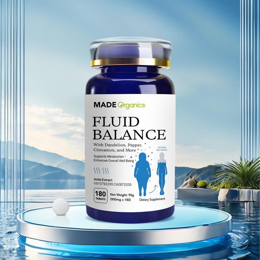 MADE Organics Water Retention Pills, Natural Diuretic for Bloating Relief & Fluid Balance, Herbal Supplement with Patented Amla & Dandelion