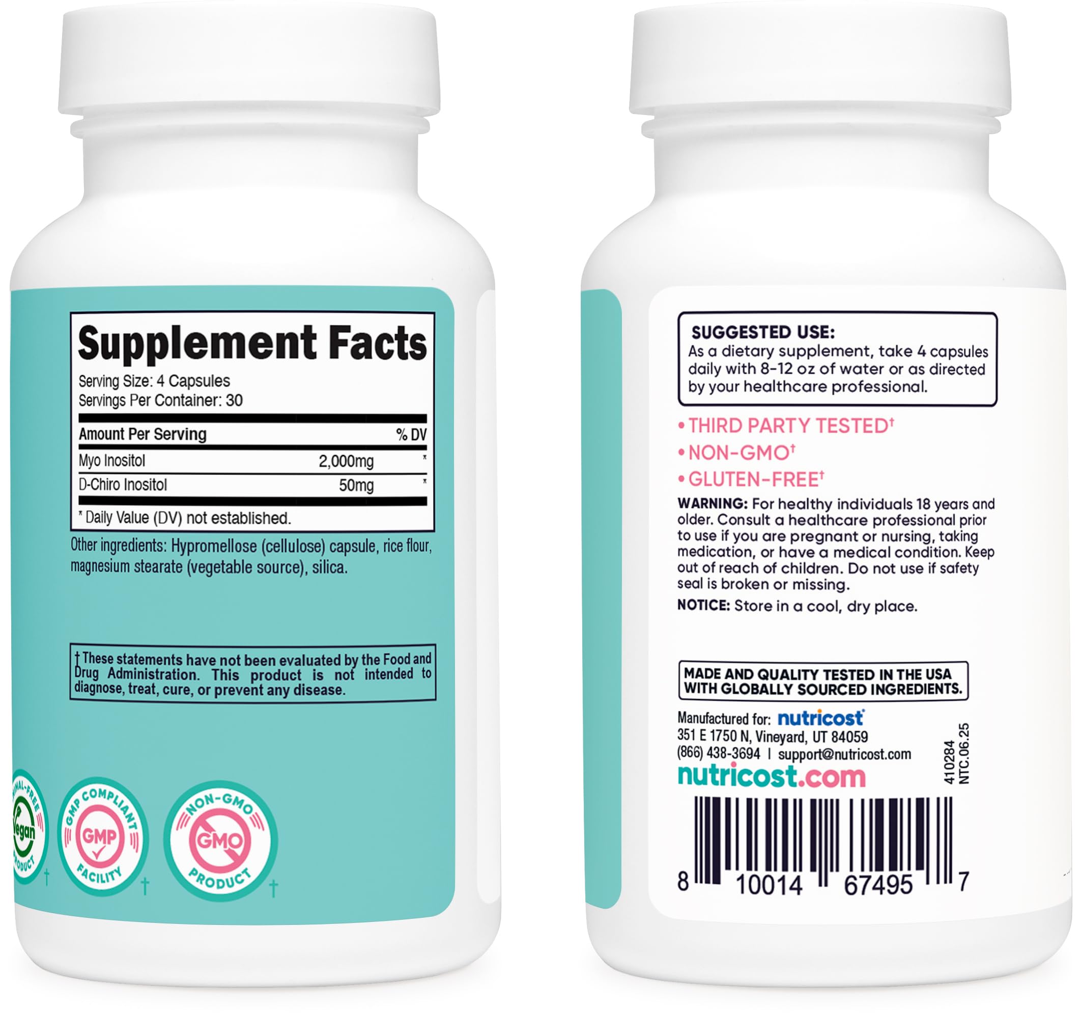 Nutricost Myo Inositol & D-Chiro Inositol for Women 2000mg, 120 Capsules, 2000mg Myo & 50mg D-Chiro Per Serving, 30 Servings