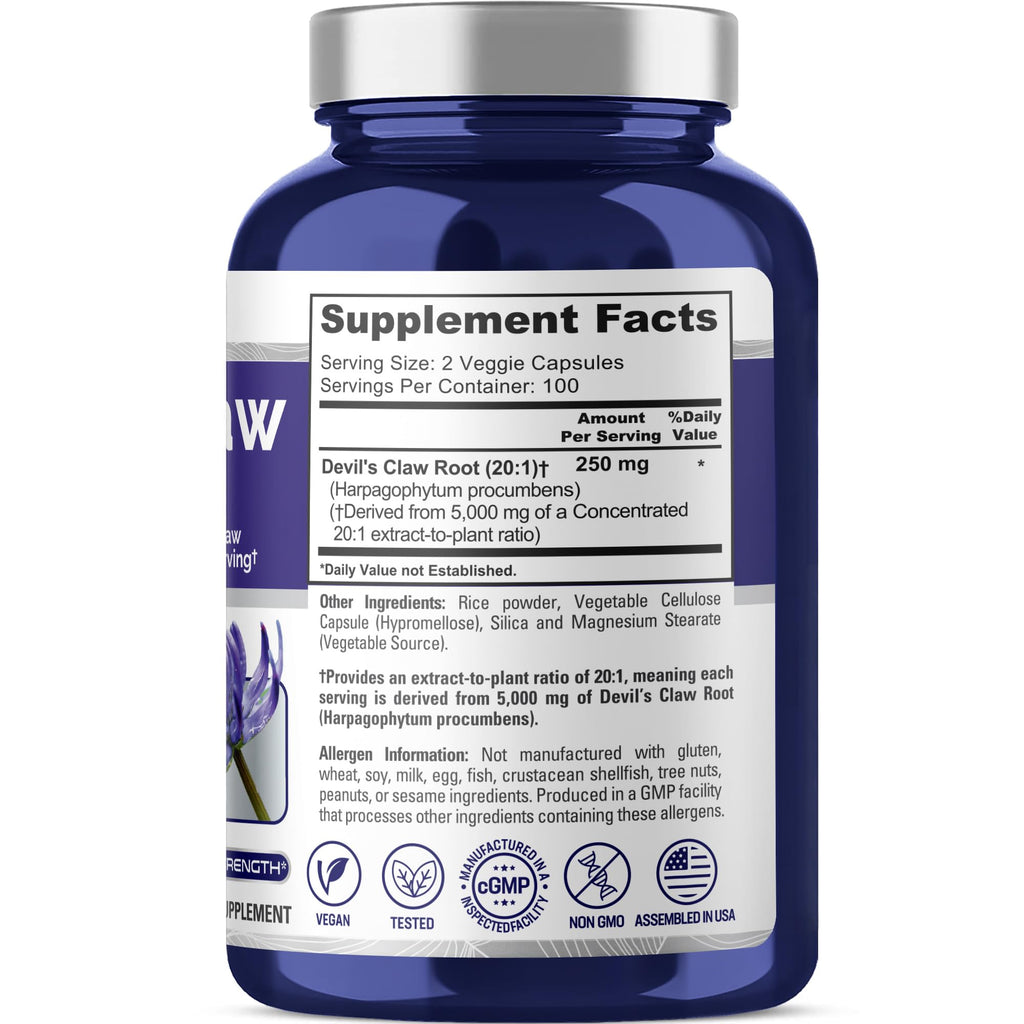NusaPure Devil's Claw 20:1 Extract, 250 mg Equivalent to 5000mg, 200 Veggie Capsules, Concentrated Root Extract, Devils Claw Herbal Supplement, Non-GMO, Vegan Supplement NusaPure Au supplements