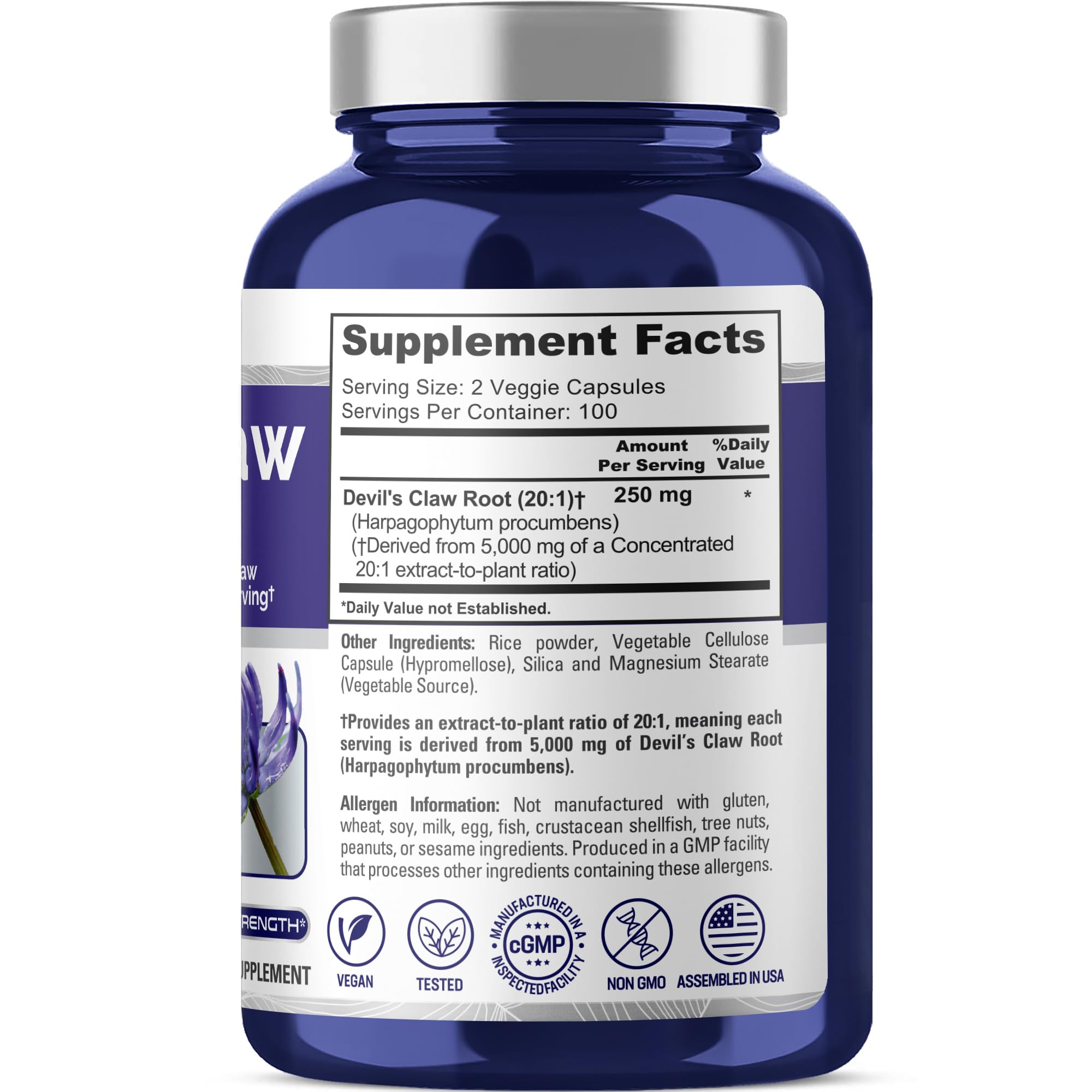 NusaPure Devil's Claw 20:1 Extract, 250 mg Equivalent to 5000mg, 200 Veggie Capsules, Concentrated Root Extract, Devils Claw Herbal Supplement, Non-GMO, Vegan Supplement NusaPure Au supplements