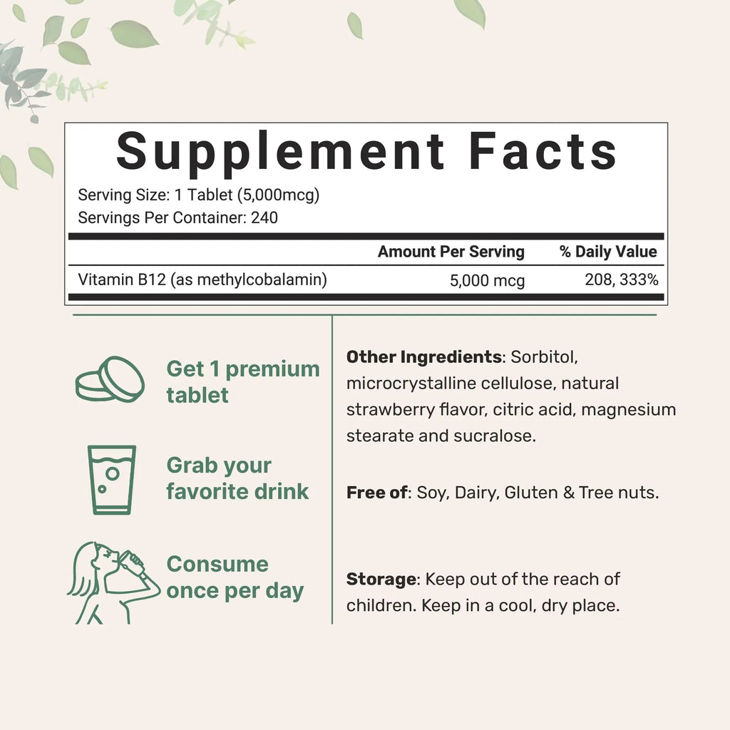 Micro Ingredients Vitamin B12 5000mcg | Methyl B12 Active Form – 240 Chewable Micro Ingredients Au supplements