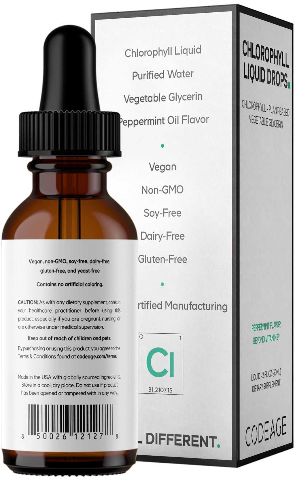 Codeage Chlorophyll Liquid Drops Supplement - Vegan Chlorophyll 50 mg per Serving, Organic Peppermint Flavor Clorofila Drink - Non-GMO, Gluten-Free, Vegan - 2 fl oz Codeage Au supplements