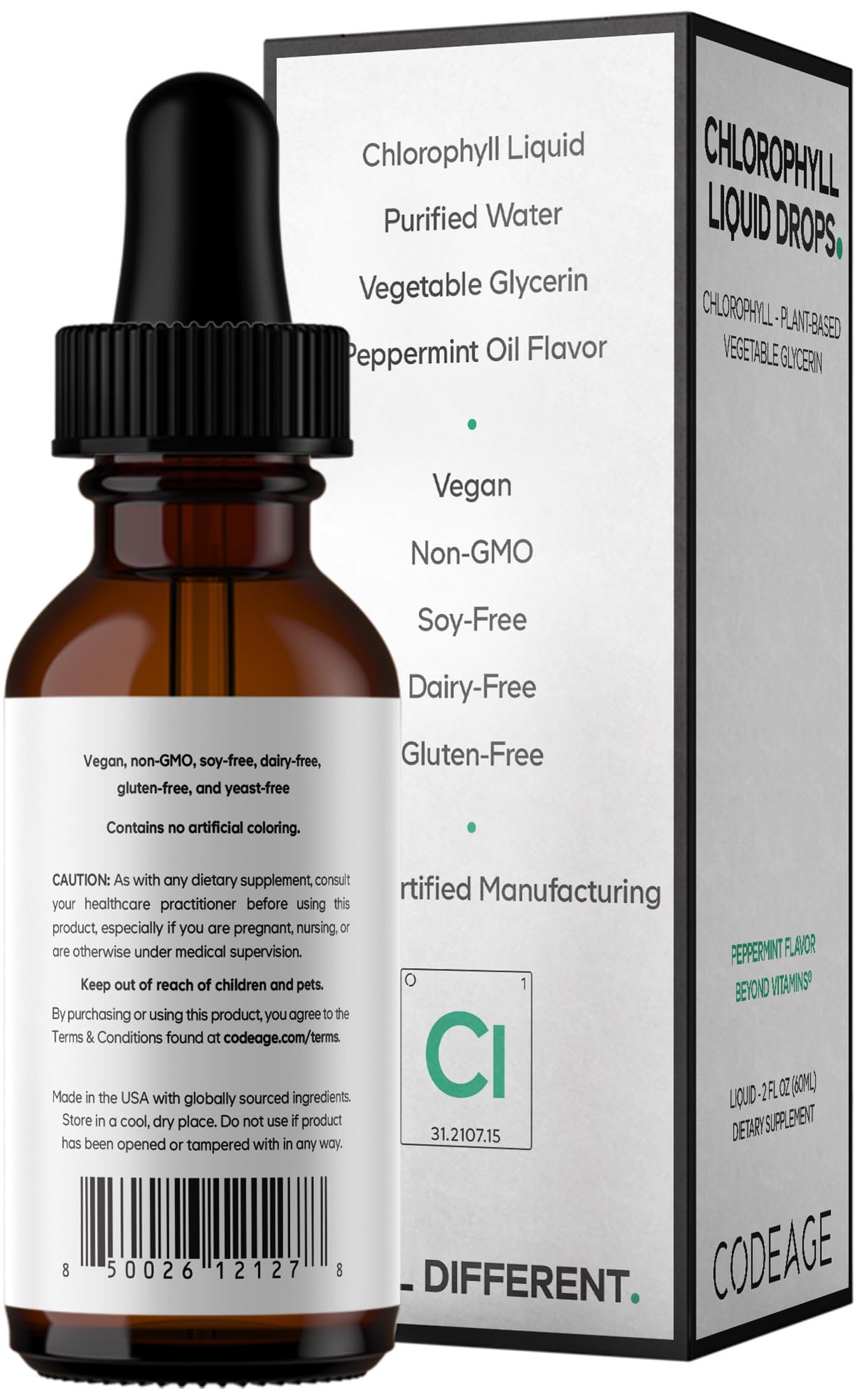 Codeage Chlorophyll Liquid Drops Supplement - Vegan Chlorophyll 50 mg per Serving, Organic Peppermint Flavor Clorofila Drink - Non-GMO, Gluten-Free, Vegan - 2 fl oz Codeage Au supplements