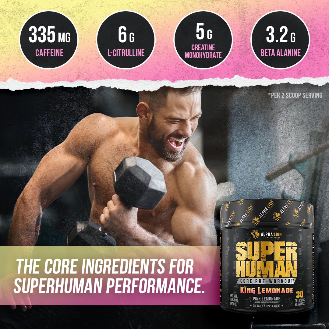 ALPHA LION Core Pre Workout with Creatine for Performance, Beta Alanine for Muscle, L-Citrulline for Pump & Tri-Source Caffeine for Sustained Energy
