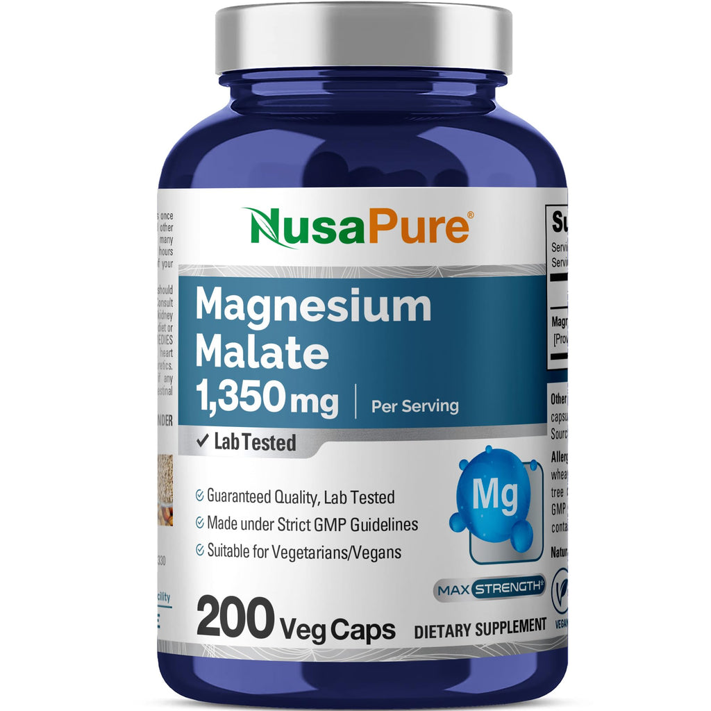 NusaPure Magnesium Malate 1350mg 200 Veggie Capsules (Vegan, Non-GMO, Vegan) NusaPure Au supplements