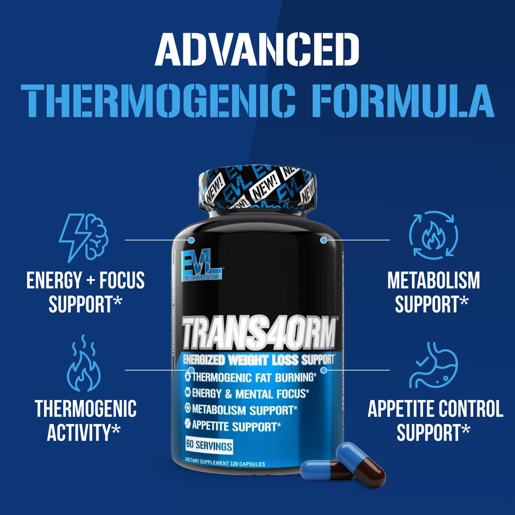 EVL Thermogenic Fat Burner Support - Fast Acting Weight Loss Energy and Appetite Support - Trans4orm Green Tea Supplement