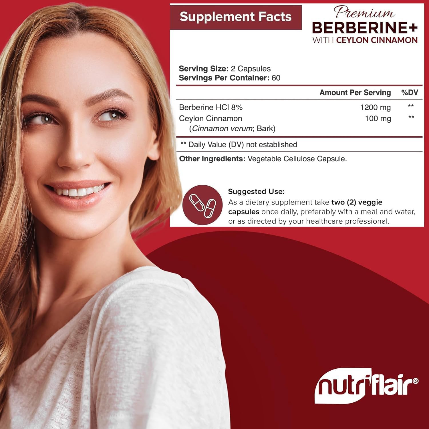 NutriFlair Premium HCL 1200mg, 120 Capsules - Plus Pure True Ceylon Cinnamon
